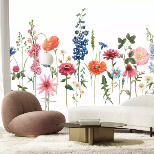 Sticker  Prairie avec des fleurs roses