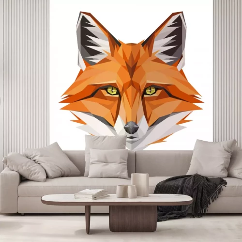 Sticker  Fox low poly design. Triangle vector illustration