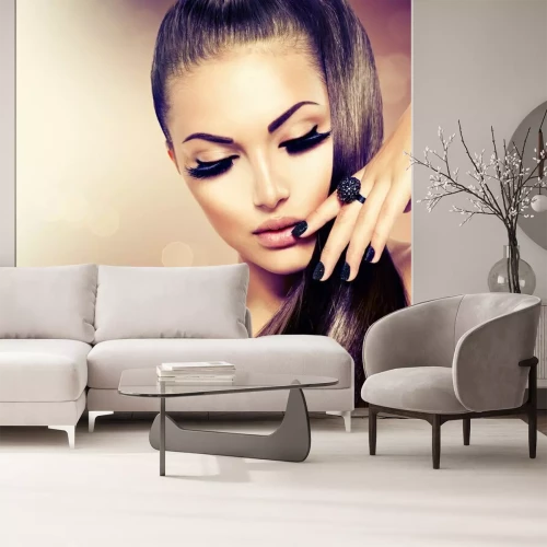 Papier peint  Beauté Mode Fille modèle avec de longs sain Cheveux bruns