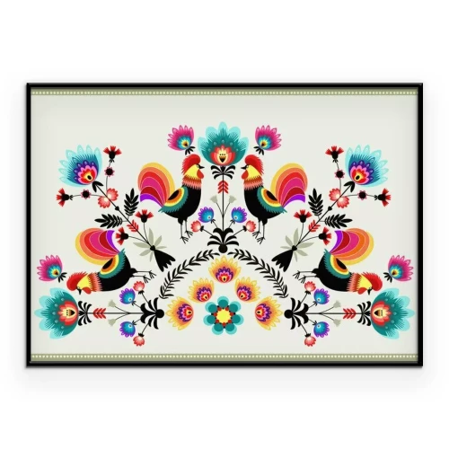 Poster  Wzór Ludowy z kogutami