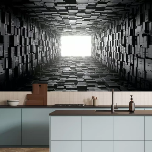 Papier peint  Tunnel noir en 3D