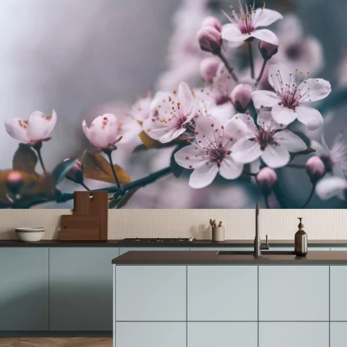 Papier peint  Gros plan d'une branche de cerisier en fleurs