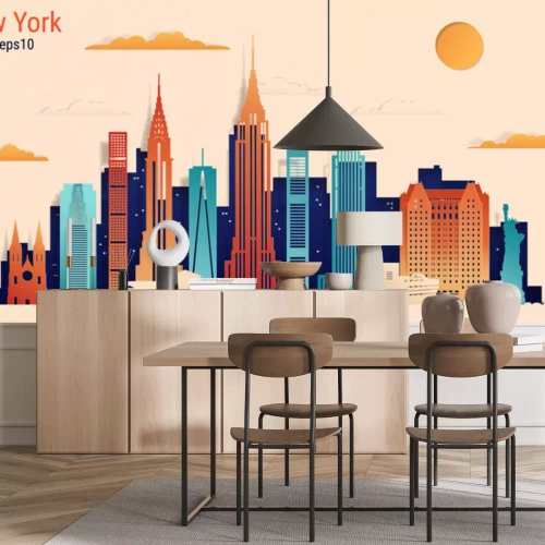 Sticker  New York city colorful paper cut style, vector stock illustration. Cityscape with all famous buildings. Skyline New York city composition for design.