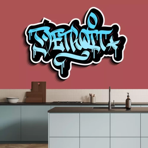Sticker  Detroit Michigan Usa Hand Lettering Graffiti Tag Style Sticker Design.