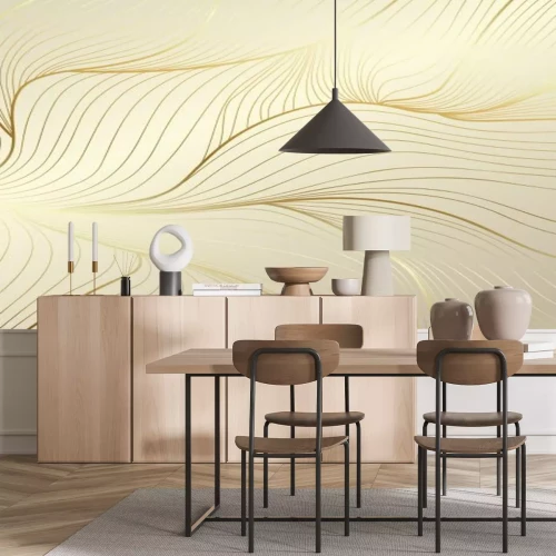 Papier peint  Composition de lignes dorées sur fond beige