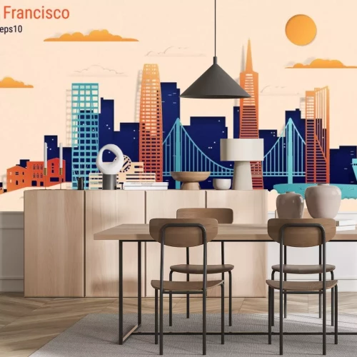 Sticker  San Francisco city colorful paper cut style, vector stock illustration. Cityscape with all famous buildings. Skyline San Francisco city composition for design.