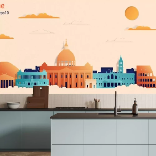 Sticker  Rome city colorful paper cut style, vector stock illustration. Cityscape with all famous buildings. Skyline Rome city composition for design.