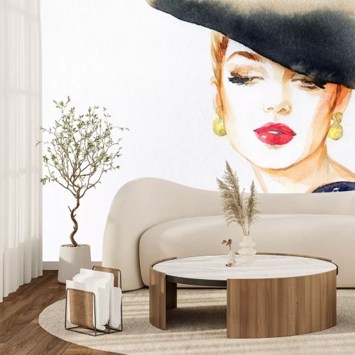 Sticker  beautiful woman. fashion illustration. watercolor painting