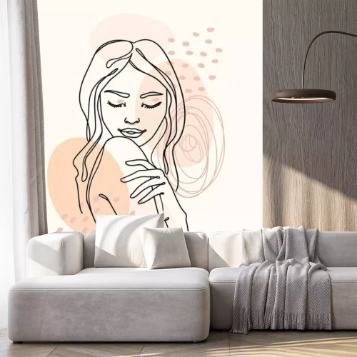 Papier peint  Un visage de jeune fille dessiné au trait continu