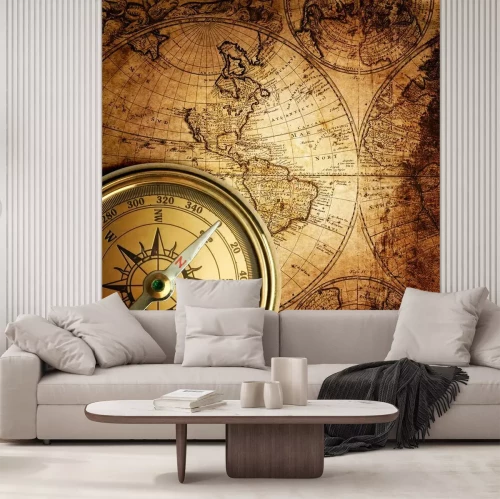 Papier peint  Boussole ancienne sur une carte ancienne