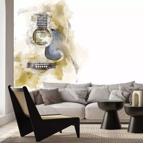 Sticker  Abstract colorful acoustic guitar on watercolor illustration painting background.
