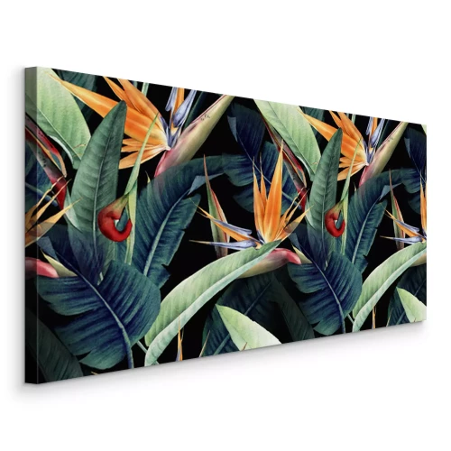 Tableau  Motif floral avec des feuilles tropicales et des fleurs de strelitzia