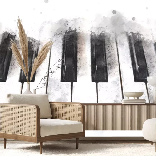 Sticker  Abstract colorful piano keyboard on watercolor illustration painting background.