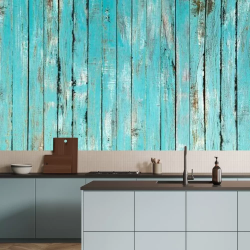 Papier peint  Clôture turquoise sale