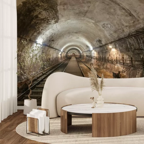 Papier peint  Tunnel en béton et voies ferrées