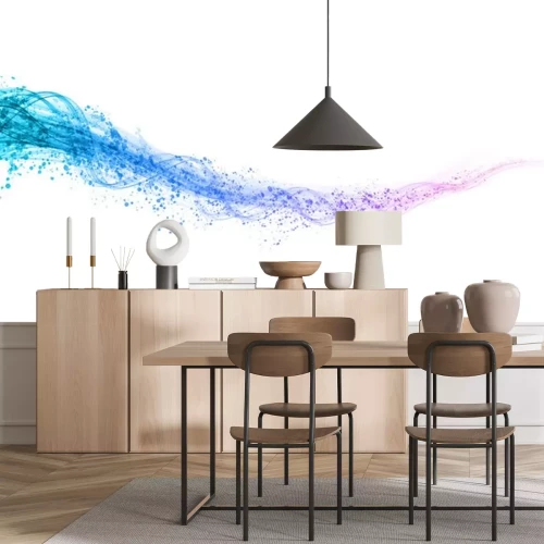 Sticker  Abstract colorful wave curve background by transparent lines and dots particles light flowing isolated on white in concept modern, technology, music.