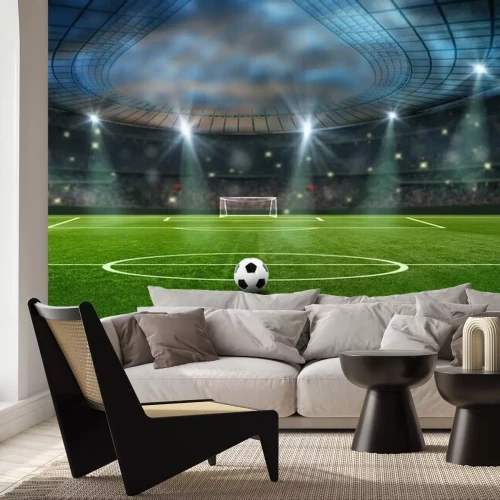 Papier peint  Ballon sur l’herbe verte d’un stade de football