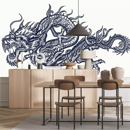 Sticker  Сhinese dragon tattoo. Traditional asian style. China. Ancient mythology and culture