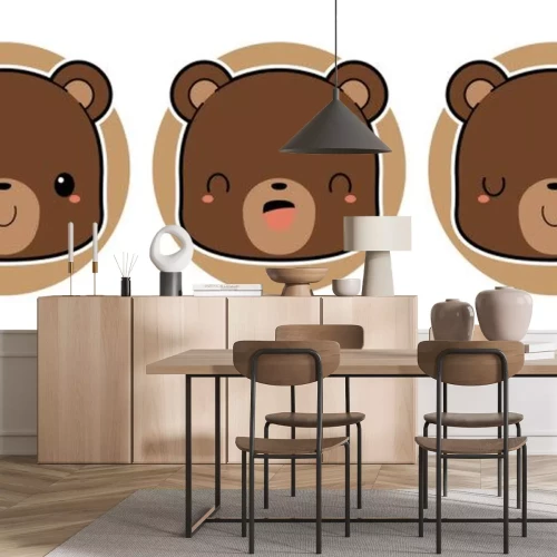 Sticker  Set of cute brown bear cartoon characters. Kawaii style vector illustration.	