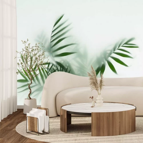 Papier peint  Feuilles vertes derrière le brouillard