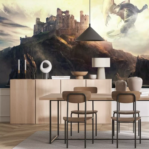Papier peint  Dragon de fantaisie dans un château