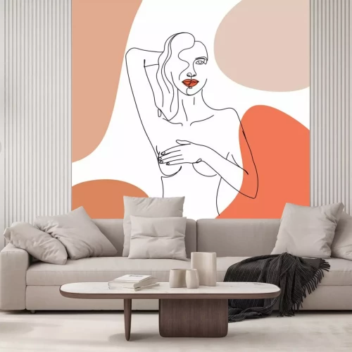 Papier peint  Collage avec silhouette féminine et formes