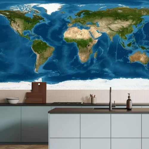 Papier peint  Carte du monde physique sur une image satellite