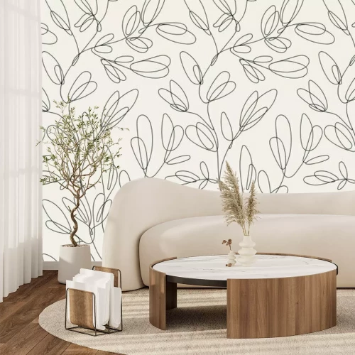 Papier peint  Seamless floral pattern with one line flowers. Vector hand drawn illustration.