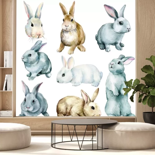 Sticker  Lapins aquarellés sur fond blanc