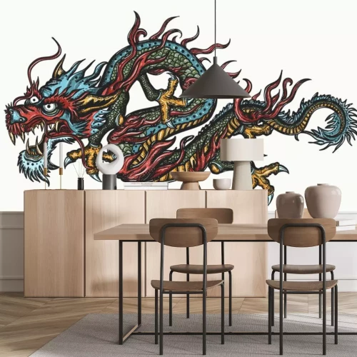 Sticker  Сhinese dragon, color tattoo. Old school style. Traditional asian style. China. Ancient mythology and culture