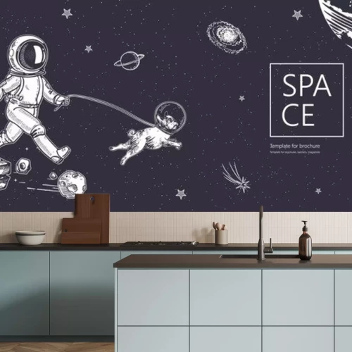 Sticker  Astronaute dans l'espace promenant son chien