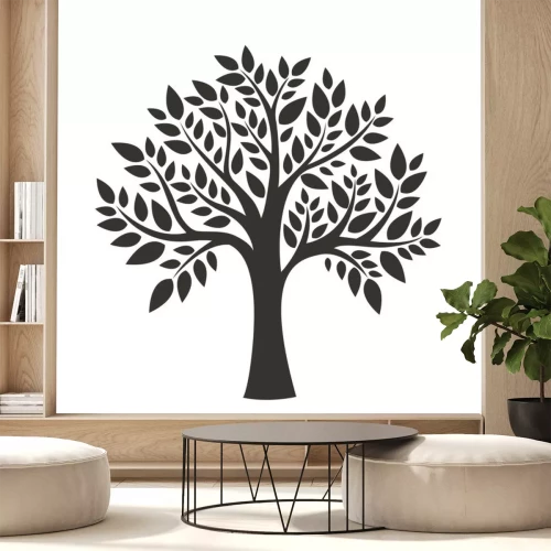 Sticker  Dessin noir et blanc d'un arbre à feuilles caduques