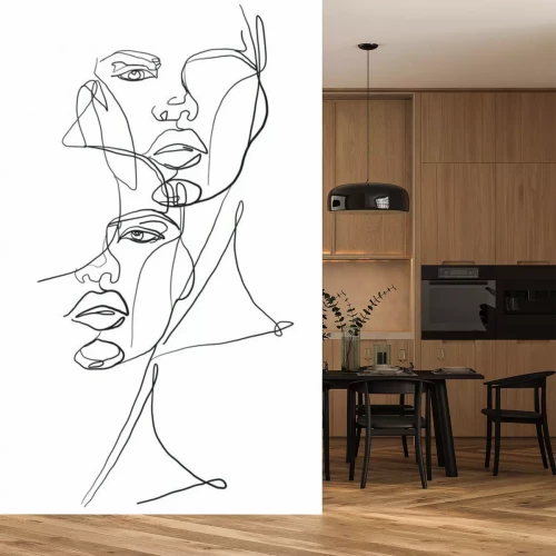 Sticker  Deux visages sur fond blanc style line-art