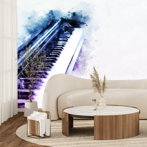 Papier peint  Aquarelle bleu-violette d'un piano