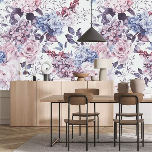 Papier peint  Seamless floral pattern with flowers on light background, watercolor. Template design for textiles, interior, clothes, wallpaper. Botanical art