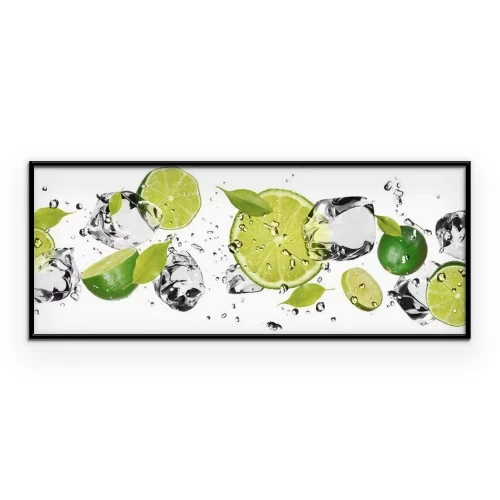 Poster  Des tranches de citron vert et des glaçons plongés dans l'eau