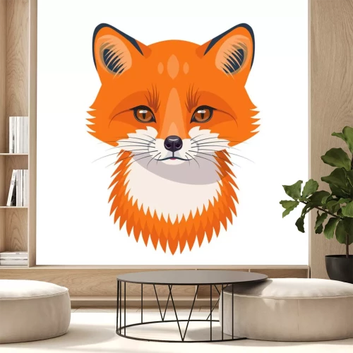 Sticker  Funny Red Fox Portrait on White