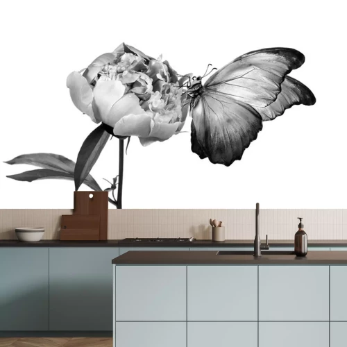 Sticker  Fleur et papillon noir et blanc