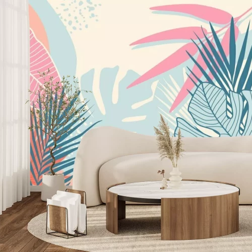 Papier peint  Feuilles de jungle pastel