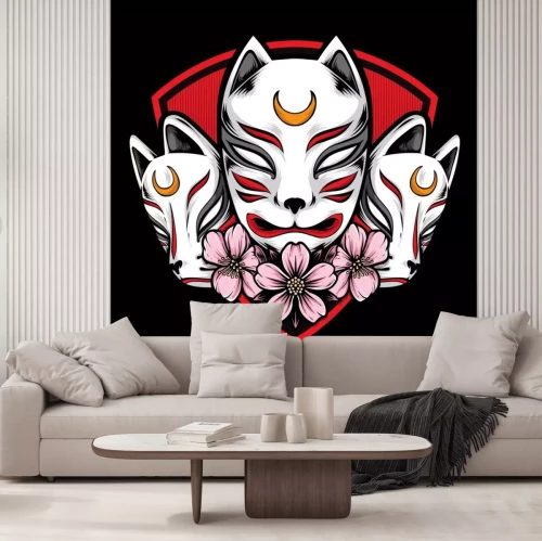 Sticker  japanese kitsune mask vector logo