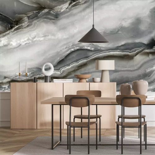 Papier peint  Marbre liquide gris façon brouillard