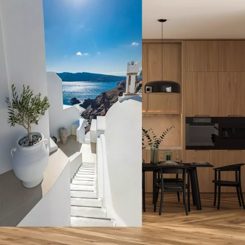 Sticker  Architecture blanche sur l'île de Santorin en Grèce