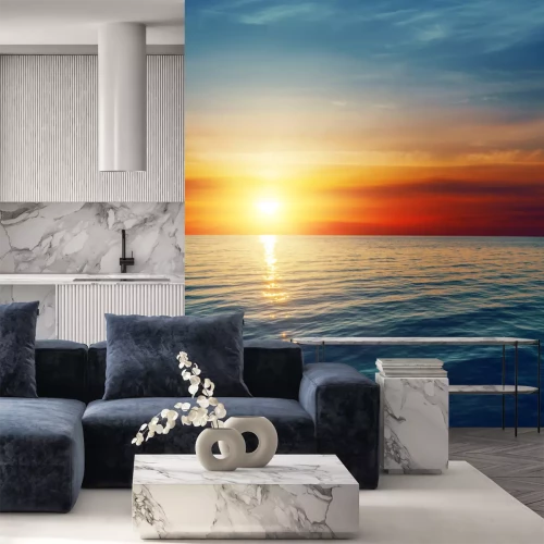 Papier peint  L'horizon et le soleil rouge