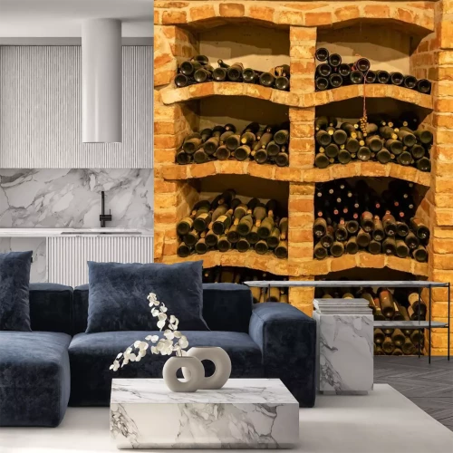 Papier peint  Etagère en brique à vins dans une cave
