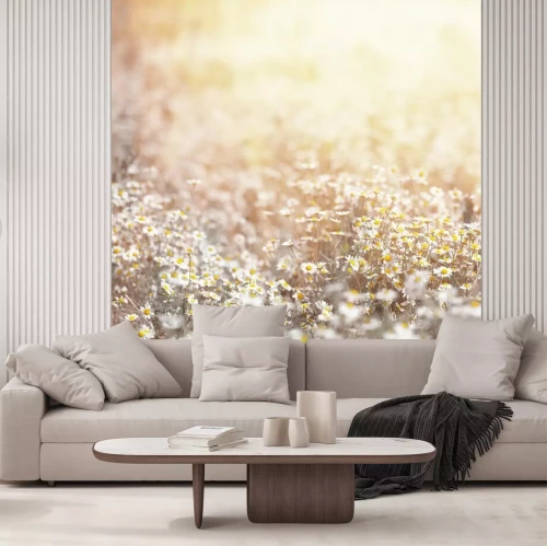 Papier peint  Prairie rétro avec des marguerites