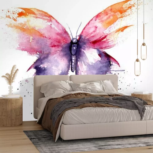Sticker  watercolor drawing - butterfly made of blots and splashes