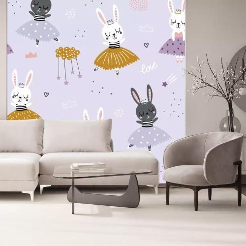 Sticker  De mignons lapins ballerines sur un fond violet