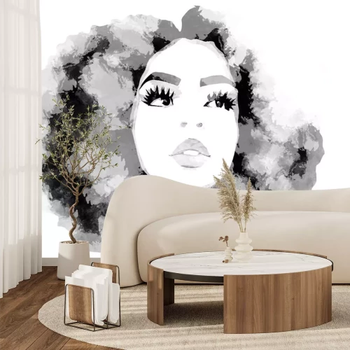 Sticker  Watercolor art painting of Black woman. hair care. African american girl with afro hair, illustration