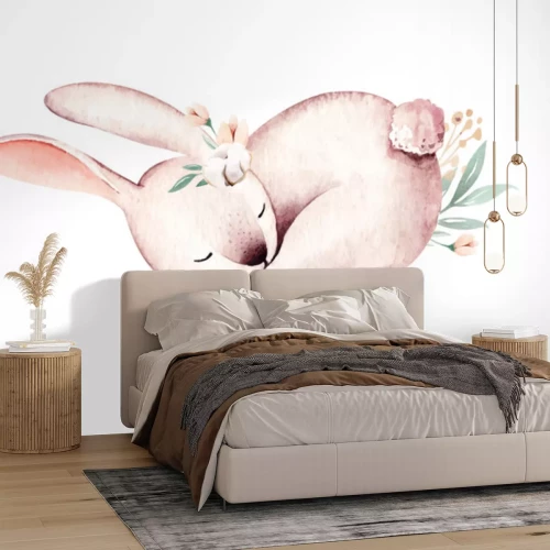 Sticker  Lapin endormi à l'aquarelle sur fond blanc