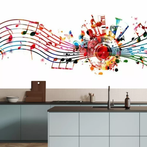 Papier peint  Partitions et instruments colorés